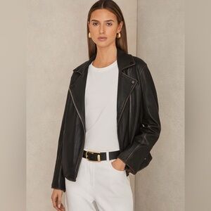 Reiss relaxed leather biker jacket